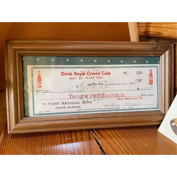 Vintage RC Cola Vendor Check Framed 1950's - Picture 1 of 6